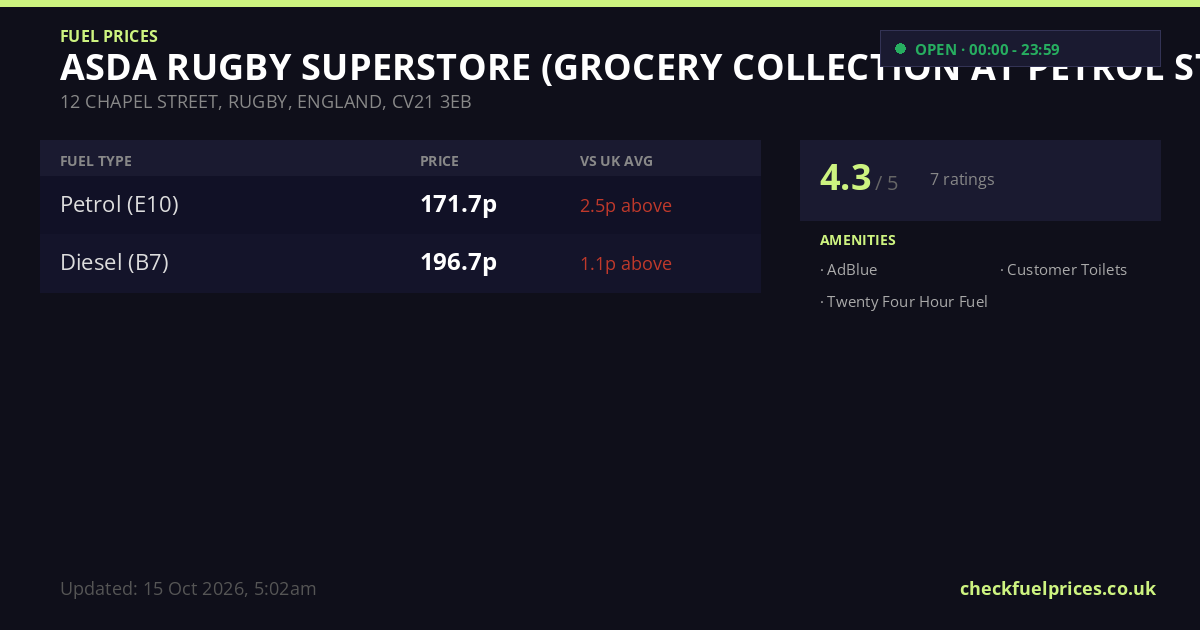 ASDA RUGBY SUPERSTORE (GROCERY COLLECTION AT PETROL STATION) Rugby E 12 ...