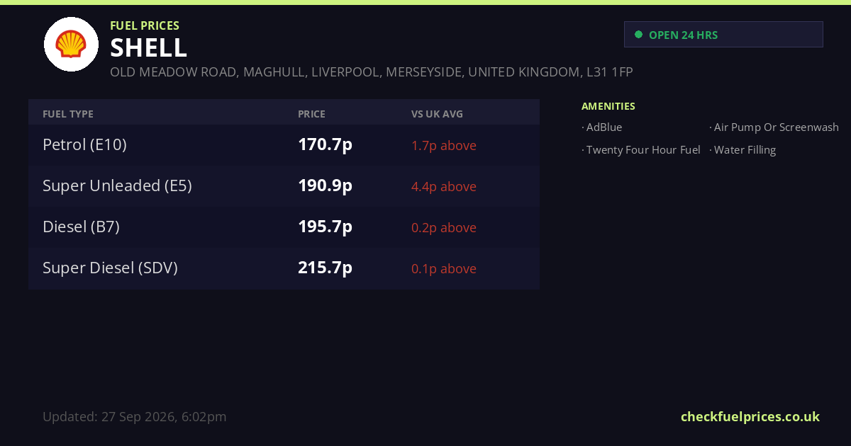 L31 Shell SHELL Maghull OLD MEADOW ROAD, MAGHULL, LIVERPOOL, MERSEYSIDE, UNITED ...