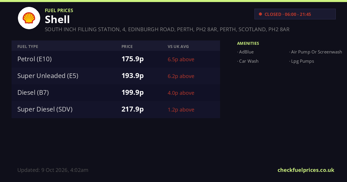 Victoria Perth Shell Shell Perth SOUTH INCH FILLING STATION, 4, EDINBURGH ROAD, PERTH, PH2 ...